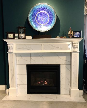 Faux Marble Porcelain Tile Fireplace Surround with Inset Panels and Gas Insert - Songhees