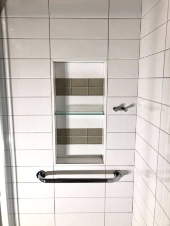 Tile Niche Box with Glass Shelf, Towel Peg and Grab Bar